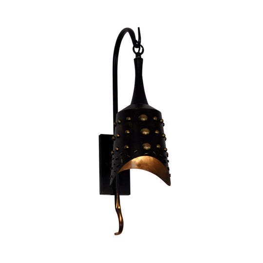 Antique Style Metal Sconce Light In Black For Hallway - Chimes One-Bulb Wall Lamp