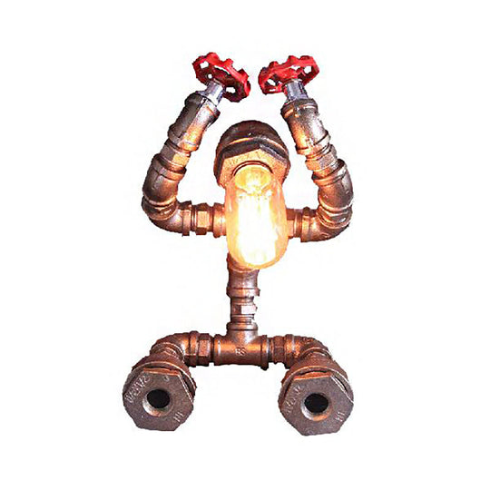 Steampunk Iron Robot Table Light With Water Valve - Unique Coffee Shop Lamp