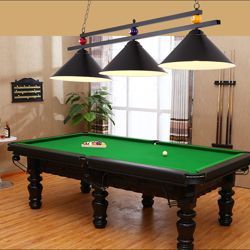 3-Head Conical Metallic Billiard Light - Indoor Island Lighting Fixture In Black/Red/Blue