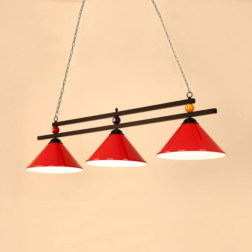 3-Head Conical Metallic Billiard Light - Indoor Island Lighting Fixture In Black/Red/Blue Red / C