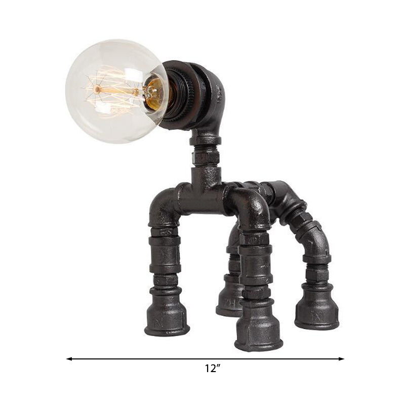 Dog Steampunk Water Pipe Table Lamp For Childrens Bedroom - 1 Bulb Black/Bronze Metallic Design