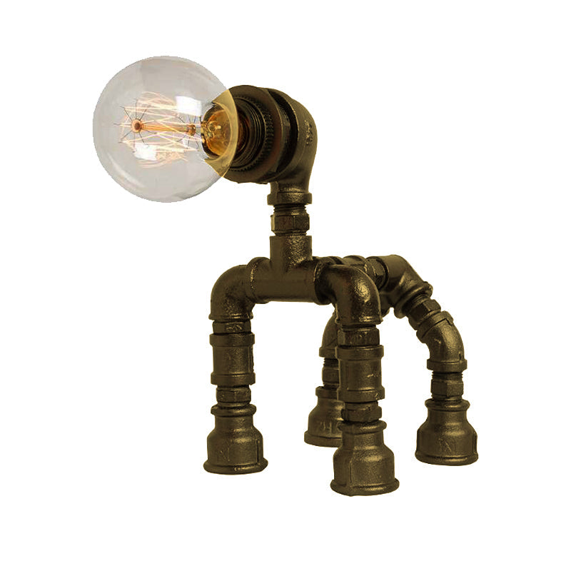 Dog Steampunk Water Pipe Table Lamp For Childrens Bedroom - 1 Bulb Black/Bronze Metallic Design