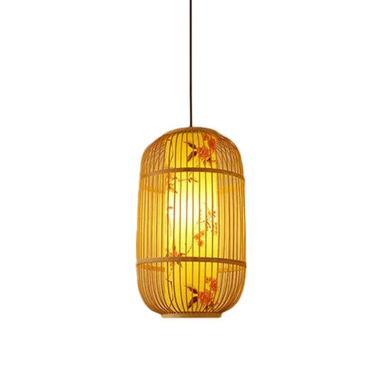 Chinese Bamboo Pendant Light Kit: Teardrop/Bubbling/3-Shade 1-Light Beige Lantern