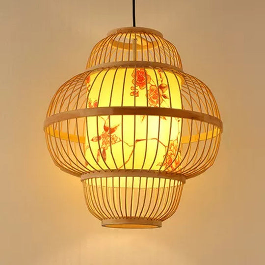 Chinese Bamboo Pendant Light Kit: Teardrop/Bubbling/3-Shade 1-Light Beige Lantern