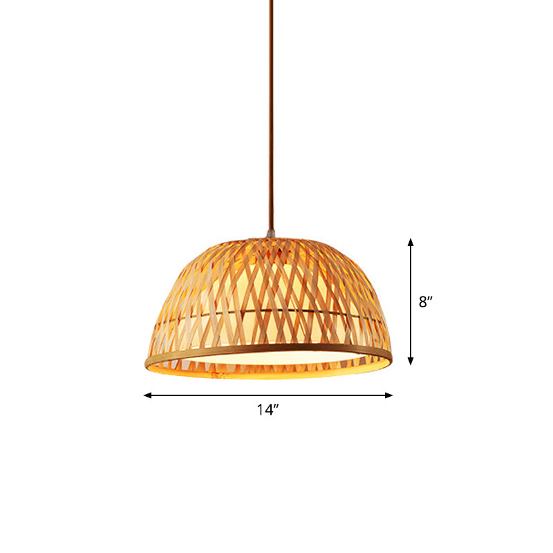 Asia Bamboo Tearoom Pendant Light - Crisscross-Woven Bowl/Oval/Bell, Beige, 9"/14"/16" Wide