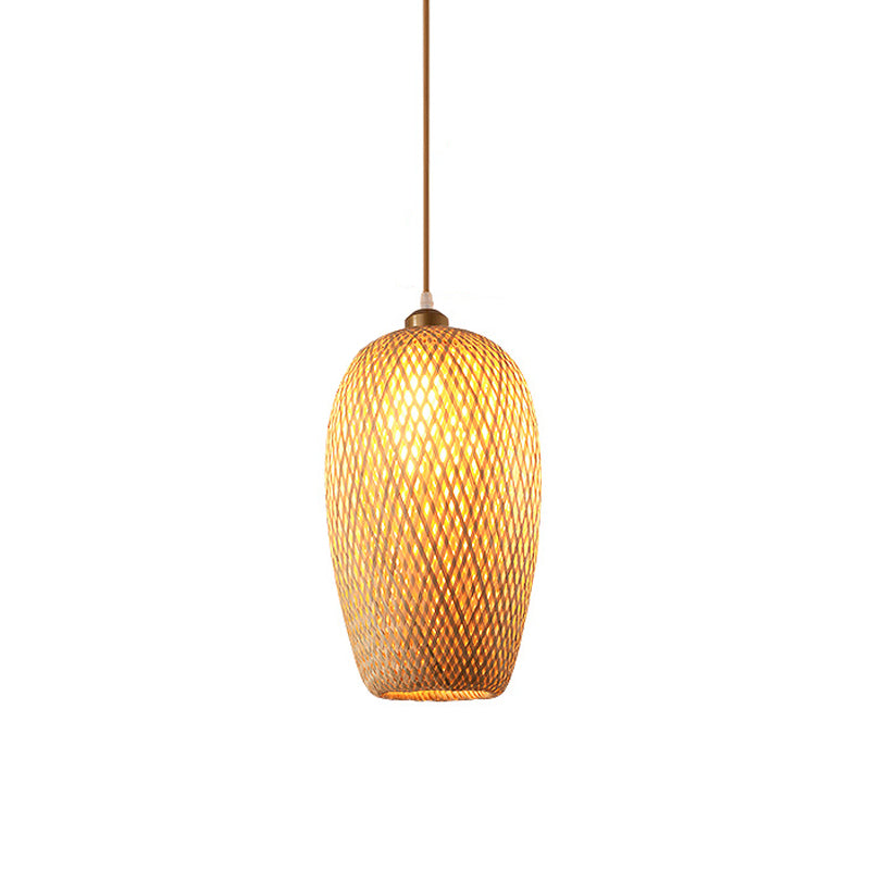 Crisscross-Woven Bamboo Pendant Hanging Ceiling Light - Tearoom Inspired Beige 9/14/16 Wide / 9