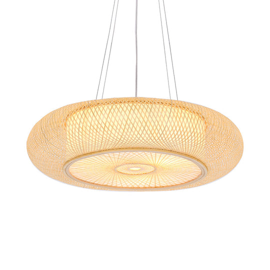 Chinese Handmade Round Bamboo Pendant Light - 18/19.5/31.5 Wide Beige Ceiling Hanging Lamp For