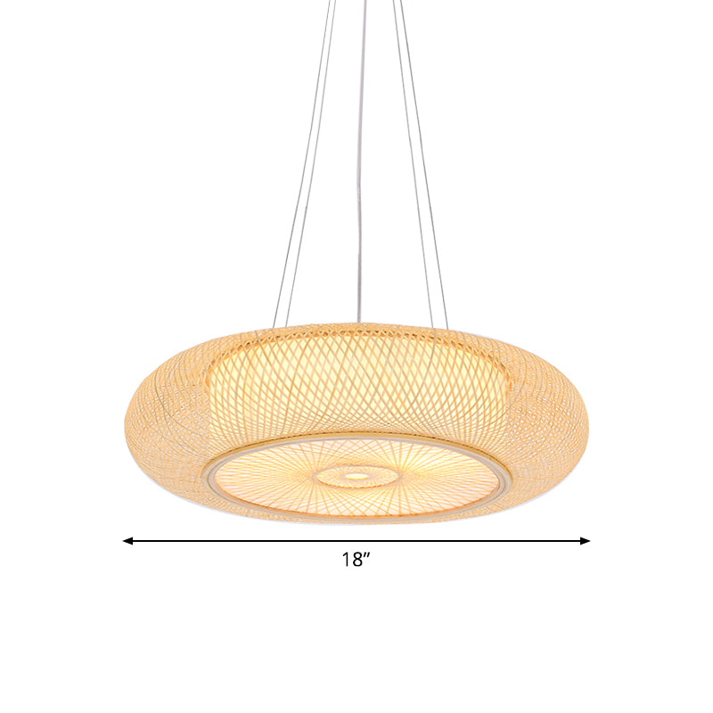 Chinese Handmade Round Bamboo Pendant Light - 18/19.5/31.5 Wide Beige Ceiling Hanging Lamp For