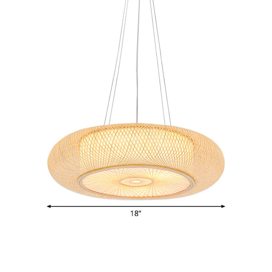 Chinese Handmade Round Bamboo Pendant Light - 18/19.5/31.5 Wide Beige Ceiling Hanging Lamp For