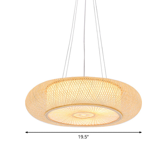 Chinese Handmade Round Bamboo Pendant Light - 18/19.5/31.5 Wide Beige Ceiling Hanging Lamp For