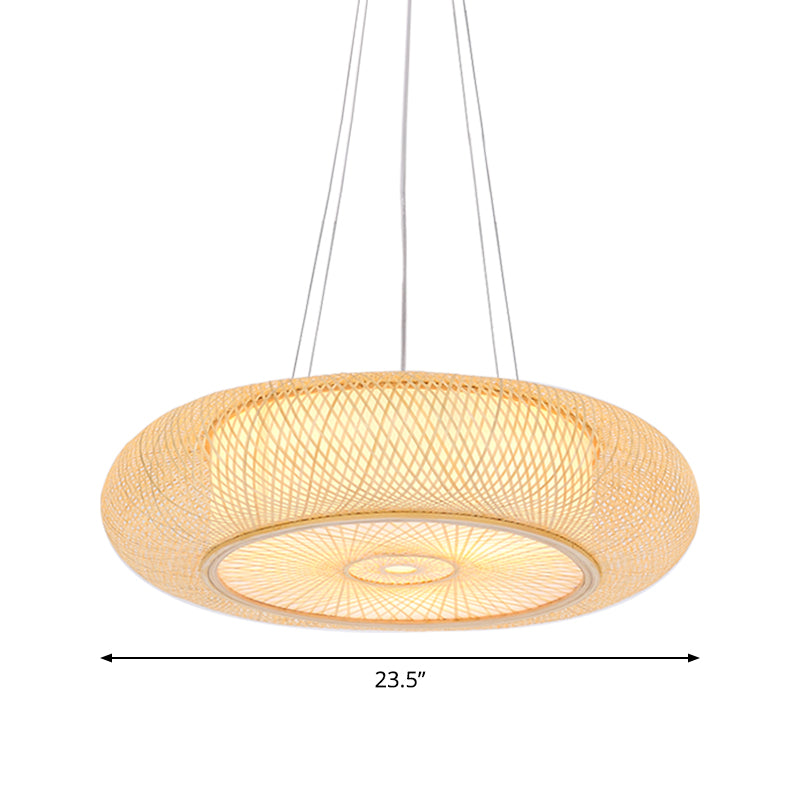 Chinese Handmade Round Bamboo Pendant Light - 18/19.5/31.5 Wide Beige Ceiling Hanging Lamp For