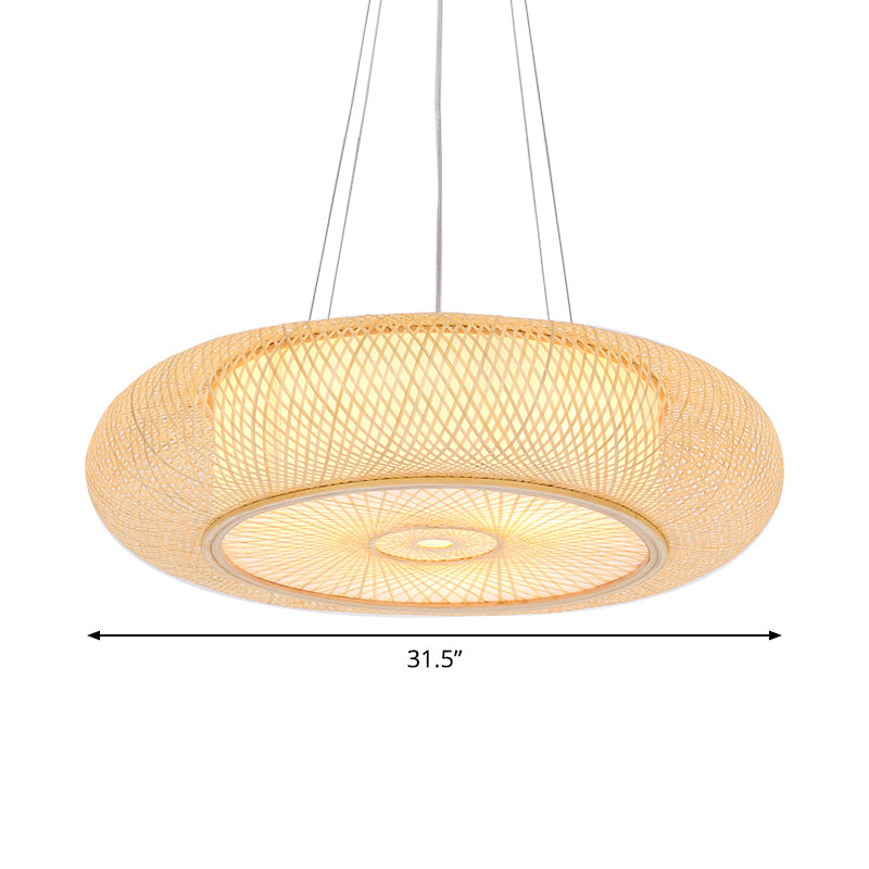 Chinese Handmade Round Bamboo Pendant Light - 18/19.5/31.5 Wide Beige Ceiling Hanging Lamp For