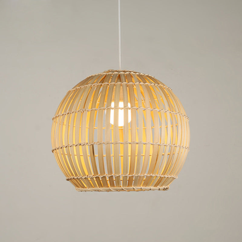 Global Bamboo Stripe Pendant Light Fixture - 12"/16"/19.5" Width - 1 Head - Beige - Ideal for Restaurants