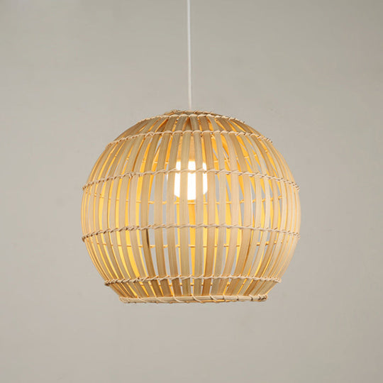 Global Bamboo Stripe Pendant Light Fixture - 12"/16"/19.5" Width - 1 Head - Beige - Ideal for Restaurants