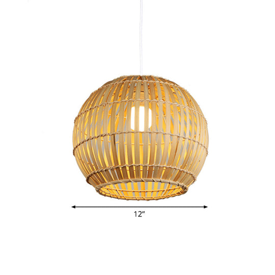 Global Bamboo Stripe Pendant Light Fixture - 12"/16"/19.5" Width - 1 Head - Beige - Ideal for Restaurants