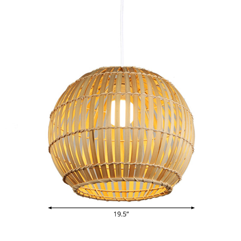 Global Bamboo Stripe Pendant Light Fixture - 12"/16"/19.5" Width - 1 Head - Beige - Ideal for Restaurants