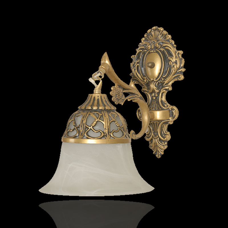 Bronze Flared Wall Mount Lamp With Traditional Alabaster Glass - 1-Head Sconce For Living Room