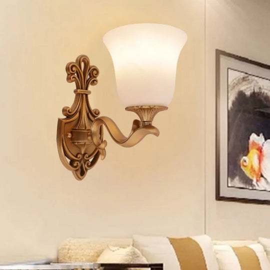 Antique Brass Wall Sconce: Alabaster Glass Bell Tearoom Lighting