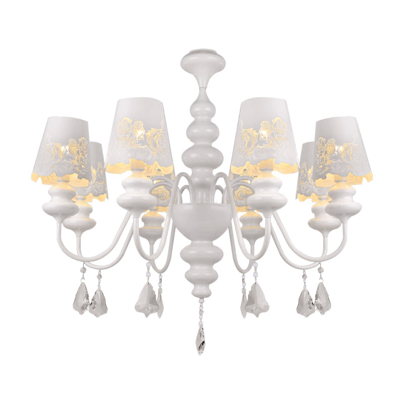 Contemporary Metal Cone Chandelier With Clear Crystal White Pendant Light