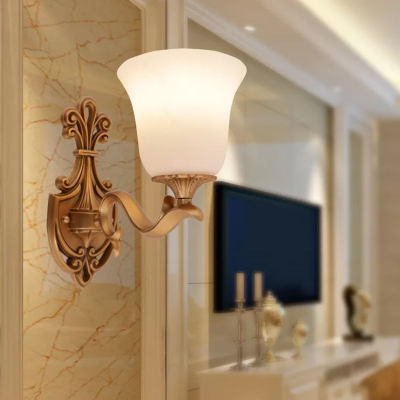 Antique Brass Wall Sconce: Alabaster Glass Bell Tearoom Lighting