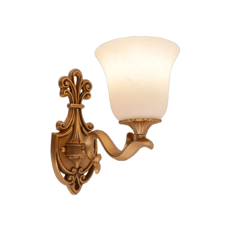 Antique Brass Wall Sconce: Alabaster Glass Bell Tearoom Lighting