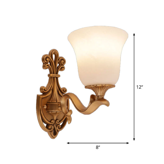 Antique Brass Wall Sconce: Alabaster Glass Bell Tearoom Lighting