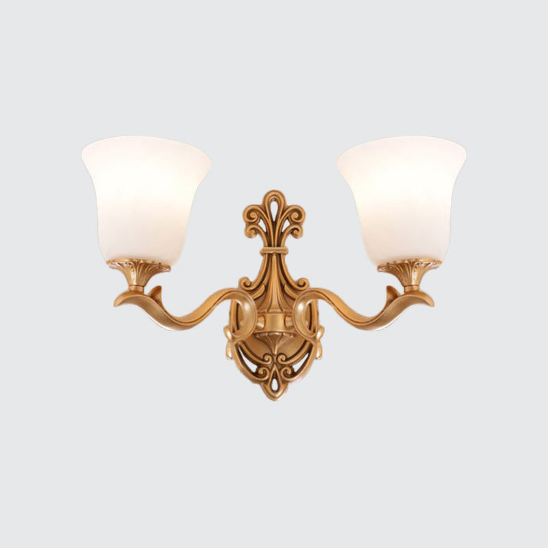 Antique Brass Wall Sconce: Alabaster Glass Bell Tearoom Lighting