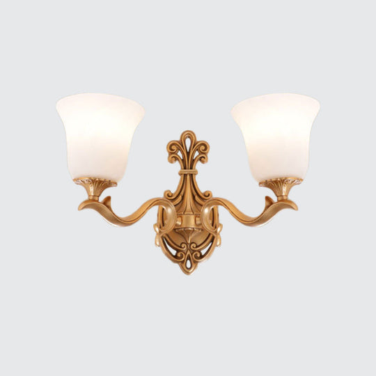 Antique Brass Wall Sconce: Alabaster Glass Bell Tearoom Lighting