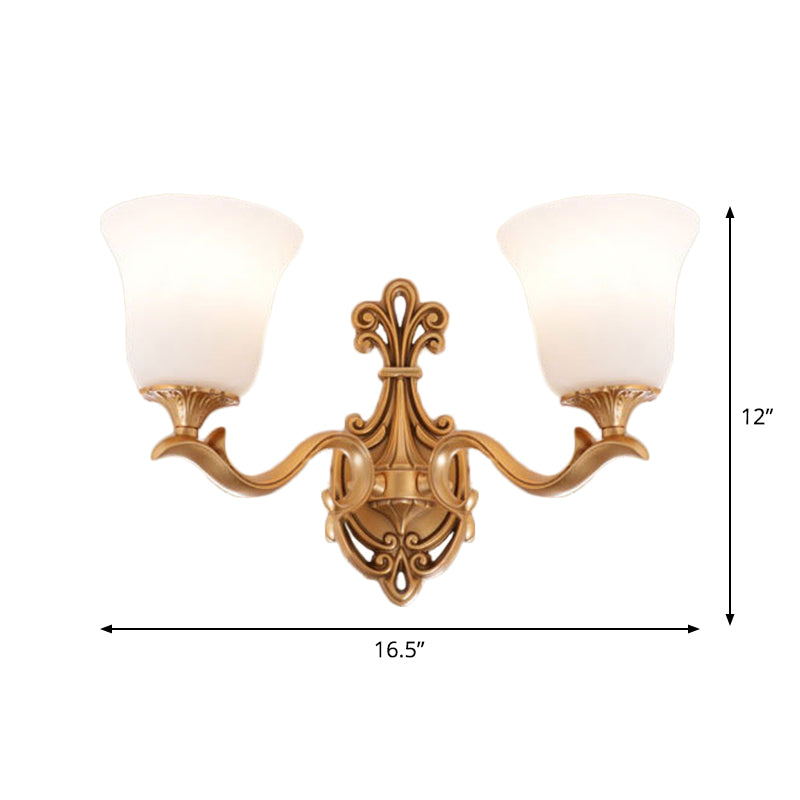 Antique Brass Wall Sconce: Alabaster Glass Bell Tearoom Lighting