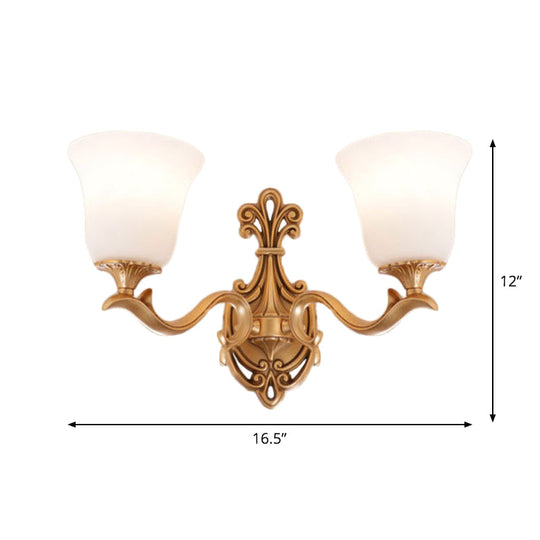 Antique Brass Wall Sconce: Alabaster Glass Bell Tearoom Lighting