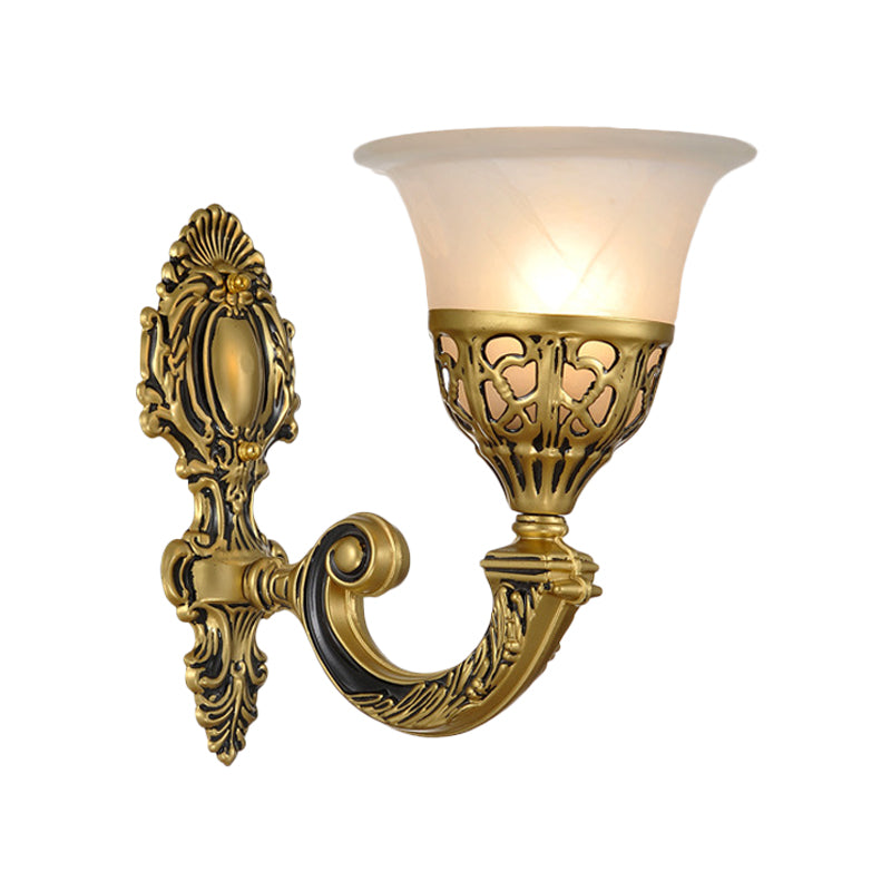 Retro Opal Frosted Glass Wall Sconce Lamp - Flared Shade Single Bronze Mount