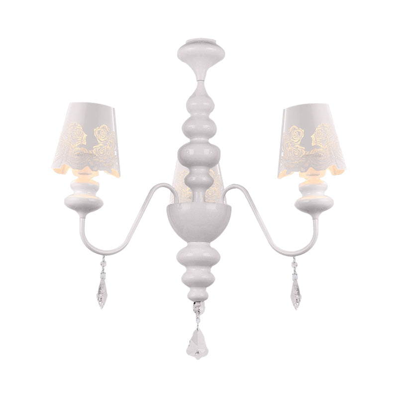 Contemporary Metal Cone Chandelier With Clear Crystal White Pendant Light