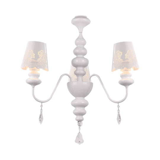 Contemporary Metal Cone Chandelier With Clear Crystal White Pendant Light