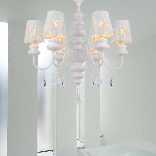 Contemporary Metal Cone Chandelier With Clear Crystal White Pendant Light