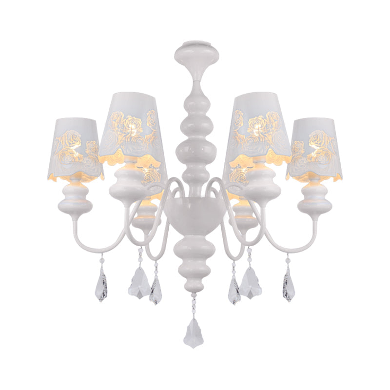 Contemporary Metal Cone Chandelier With Clear Crystal White Pendant Light