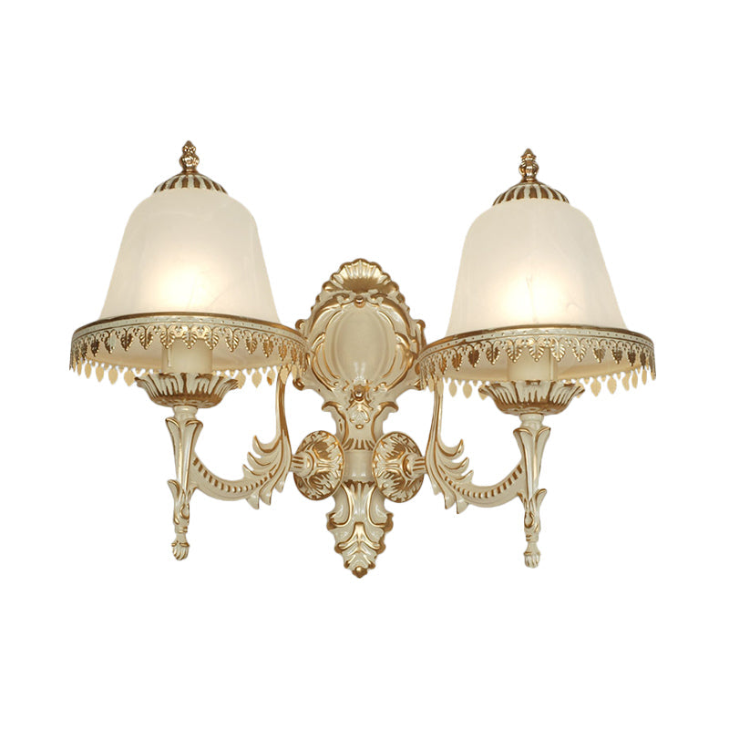 Frosted Glass Cloche Wall Sconce: Traditional 2-Head Dining Room Lamp With White Trim