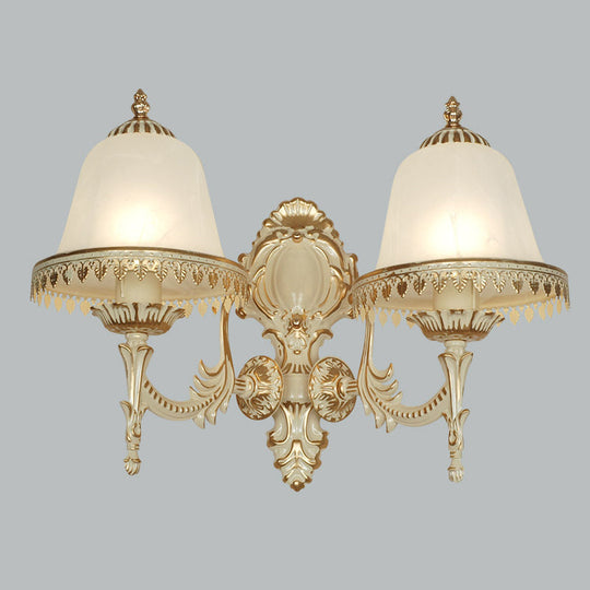 Frosted Glass Cloche Wall Sconce: Traditional 2-Head Dining Room Lamp With White Trim