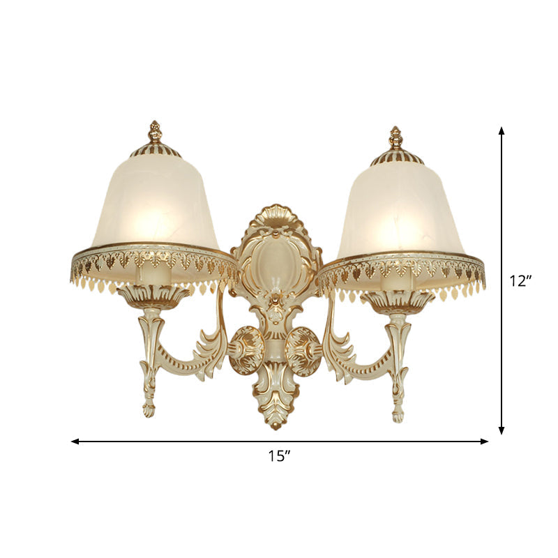 Frosted Glass Cloche Wall Sconce: Traditional 2-Head Dining Room Lamp With White Trim