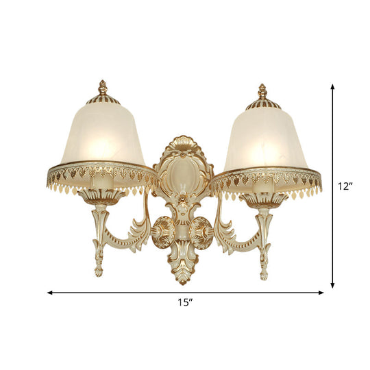 Frosted Glass Cloche Wall Sconce: Traditional 2-Head Dining Room Lamp With White Trim