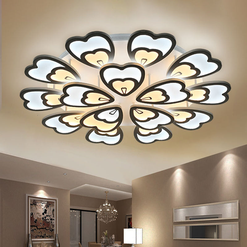 Contemporary Peacock Feather Acrylic Semi-Flush Light - Led Ceiling Mount Lamp With Blooming