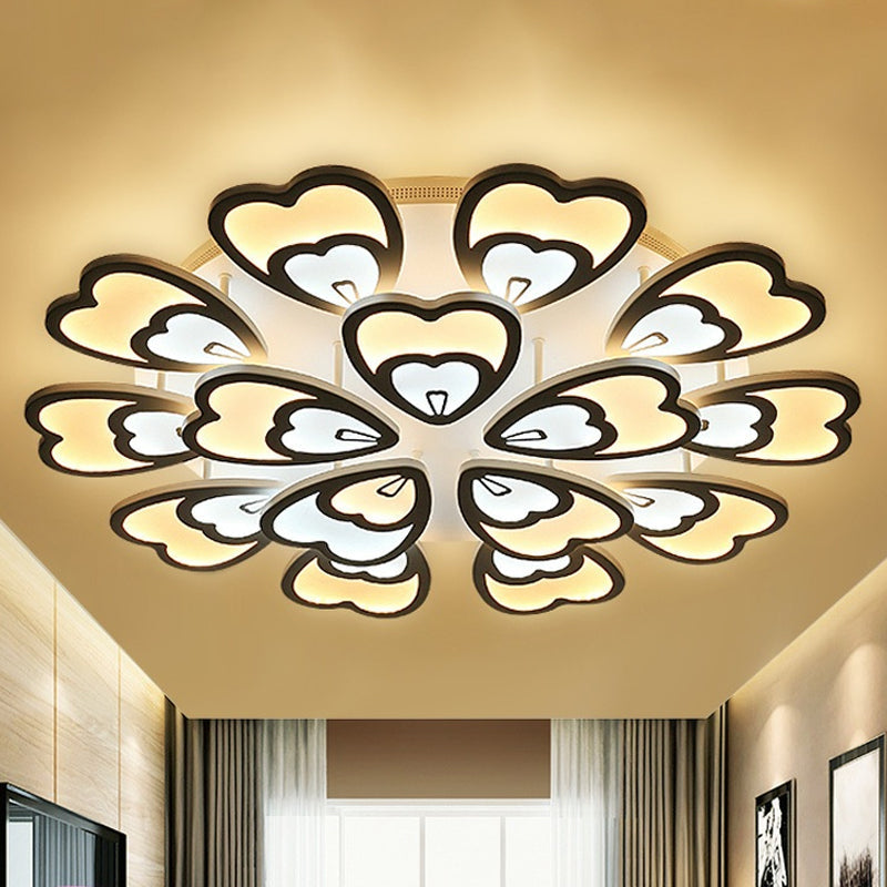 Contemporary Peacock Feather Acrylic Semi-Flush Light - Led Ceiling Mount Lamp With Blooming