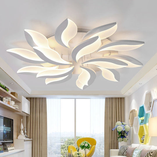 Contemporary Led Leaf Shaped Flushmount Lighting With Acrylic Diffuser - 3/12/15 Lights White