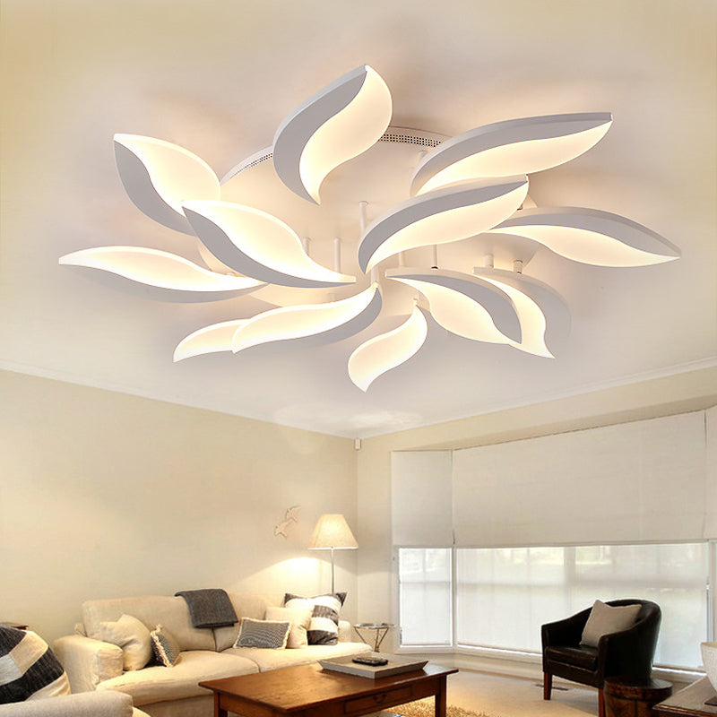 Contemporary Led Leaf Shaped Flushmount Lighting With Acrylic Diffuser - 3/12/15 Lights White