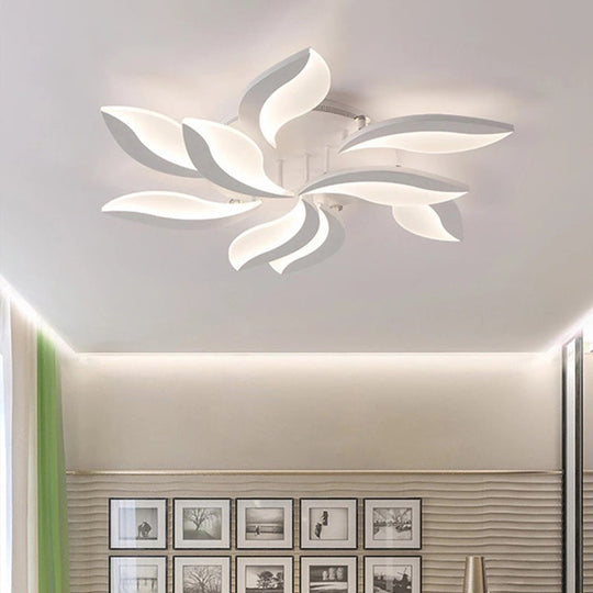 Contemporary Led Leaf Shaped Flushmount Lighting With Acrylic Diffuser - 3/12/15 Lights White