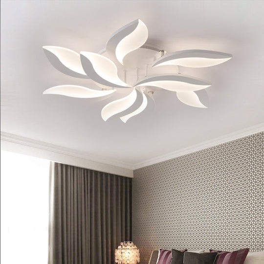 Contemporary Led Leaf Shaped Flushmount Lighting With Acrylic Diffuser - 3/12/15 Lights White