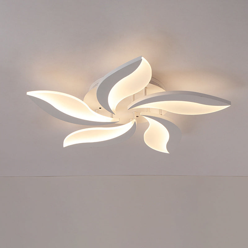 Contemporary Led Leaf Shaped Flushmount Lighting With Acrylic Diffuser - 3/12/15 Lights White