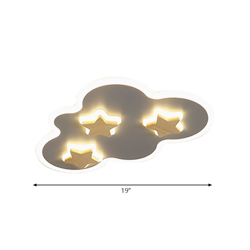 Cloud And Star Acrylic Flush Mount Ceiling Light For Kids Bedroom - Art Deco Fixture