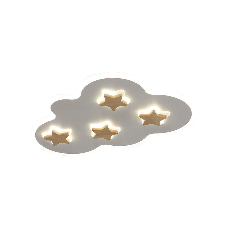 Cloud And Star Acrylic Flush Mount Ceiling Light For Kids Bedroom - Art Deco Fixture