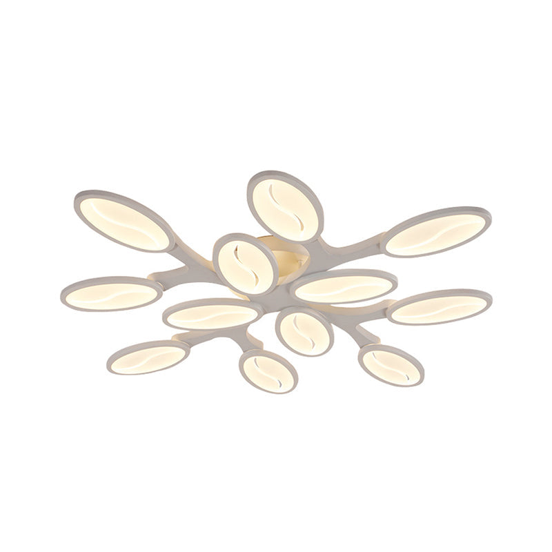 Contemporary Acrylic Oval-Leaf Branch Semi Flush Light - 6/9/12 Lights White Led Ceiling Lamp