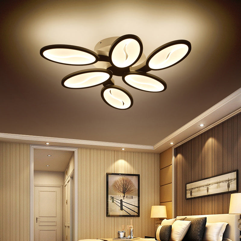 Contemporary Acrylic Oval-Leaf Branch Semi Flush Light - 6/9/12 Lights - White LED Ceiling Lamp - Warm/White Light